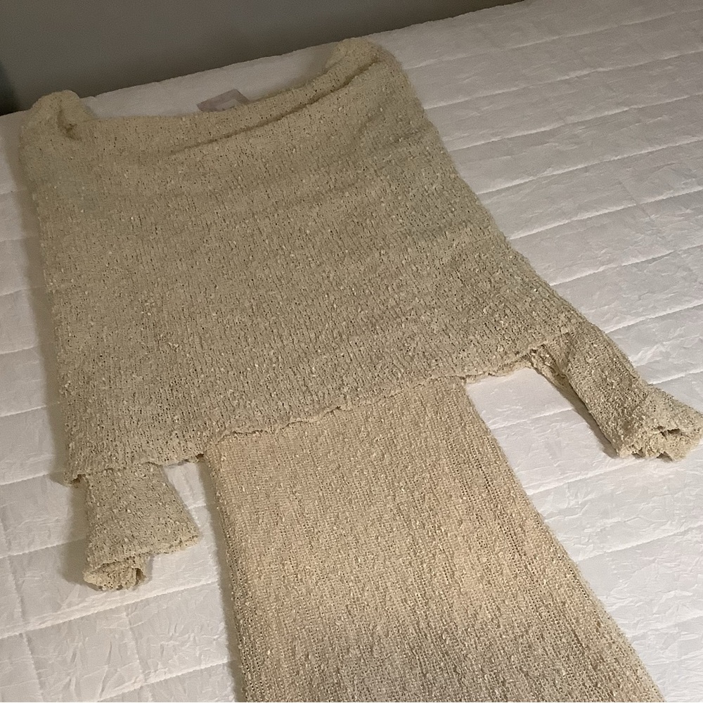 Ivory Knit Off Shoulder Boucle Maxi Dress Size Large New - Picture 3 of 8